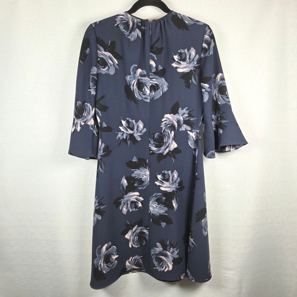 Kate Spade New York Night Rose Crepe Floral Dress Size 6 Bell Sleeves Midi Swing - Picture 2 of 6